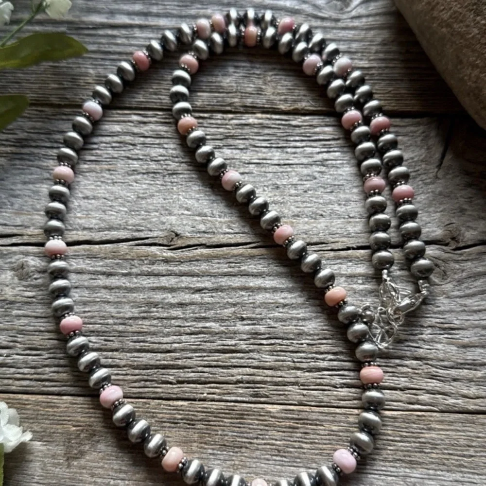 Southwestern Sterling Silver Pink Conch 6mm Pearls Bead Necklace 22 Inch - Picture 11 of 12